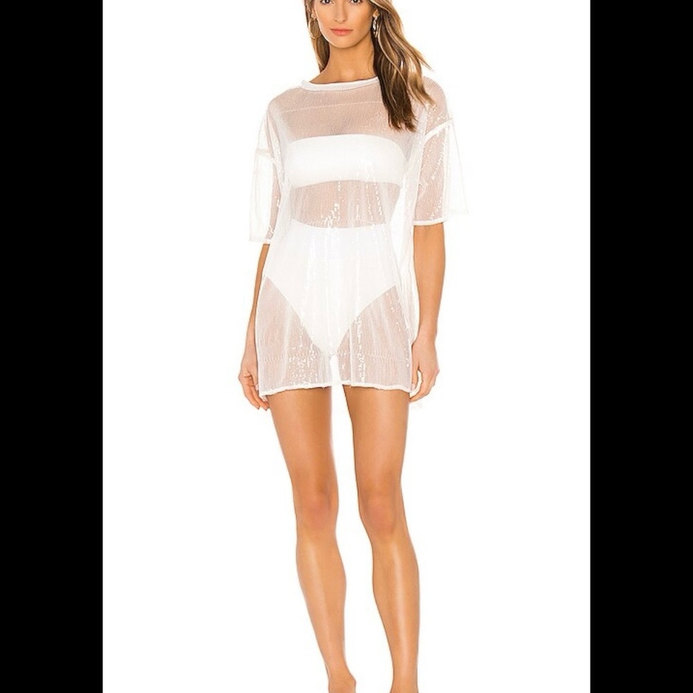 Revolve | Superdown Sheer Sequin Mesh Mini Dress XS White Beach Coverup